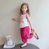 Girls Bunny Print Sleeveless Top With Fuchsia Pants Sets 2 pc. Sets