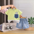 Boys Lime Green Graphics T-Shirt With Denim Shorts Set Sets Lime Green 1-2 Y