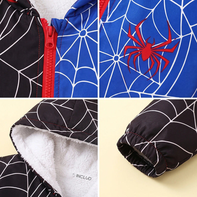 Boys Black Spiderweb Print Hooded Zip-Up Jacket Coats & Jackets