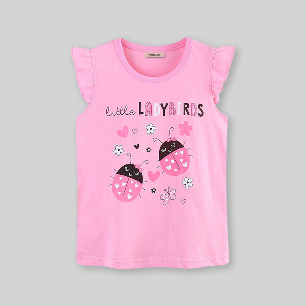 Girls Ladybird Printed Short Sleeves T-Shirt Tshirts   