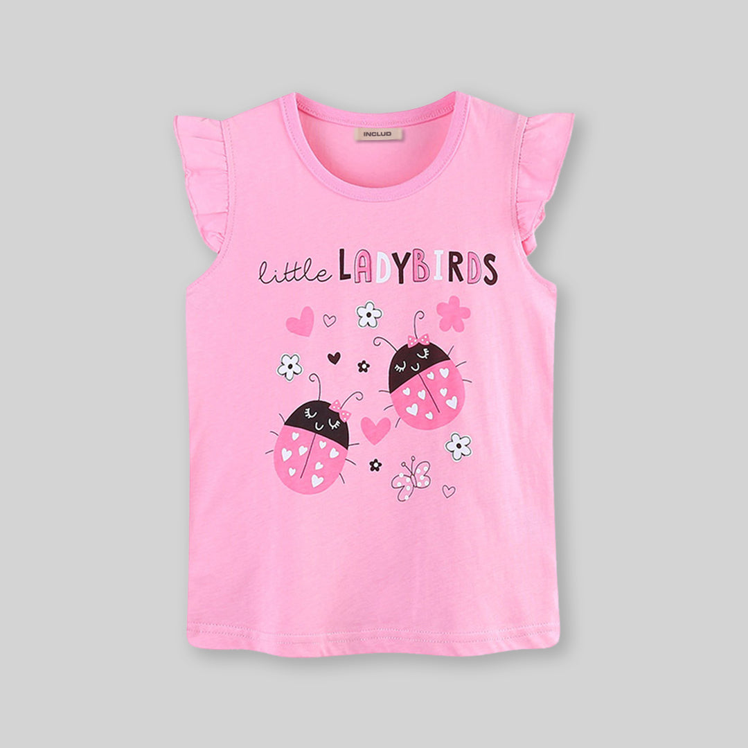 Girls Ladybird Printed Short Sleeves T-Shirt Tshirts   