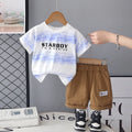 Boys Blue Short Sleeve Typographic Printed T-shirt With Elasticated Shorts Sets Sets Blue 1-2 Y