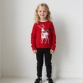 Girls Red Reindeer Self-Designed Winter Pullover Sweater Sweaters & Cardigans Red 1-2 Y