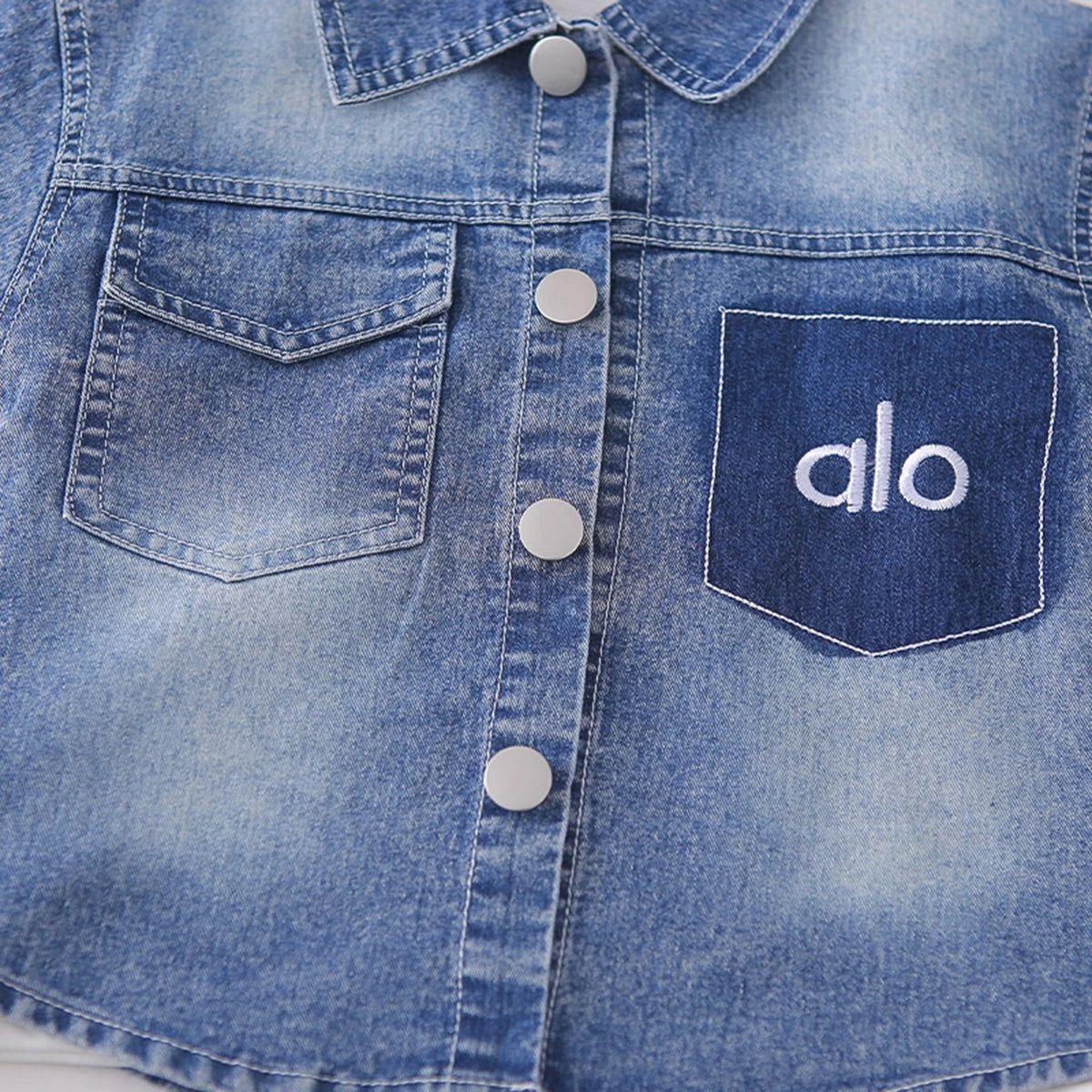 Boys Blue Denim Shirt & Shorts With Sleeveless T-Shirt Sets Sets