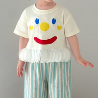 Girls Cream Graphic Round Neck Top with Elasticated Pants Set Sets