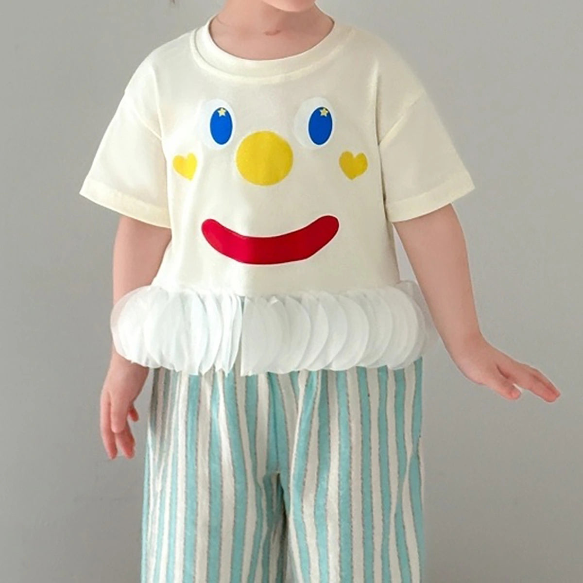 Girls Cream Graphic Round Neck Top with Elasticated Pants Set Sets