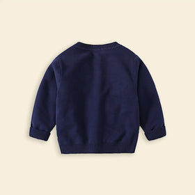 Boys Navy Blue Self-Design Dinosaur Pattern Button Down Cardigan Sweaters & Cardigans
