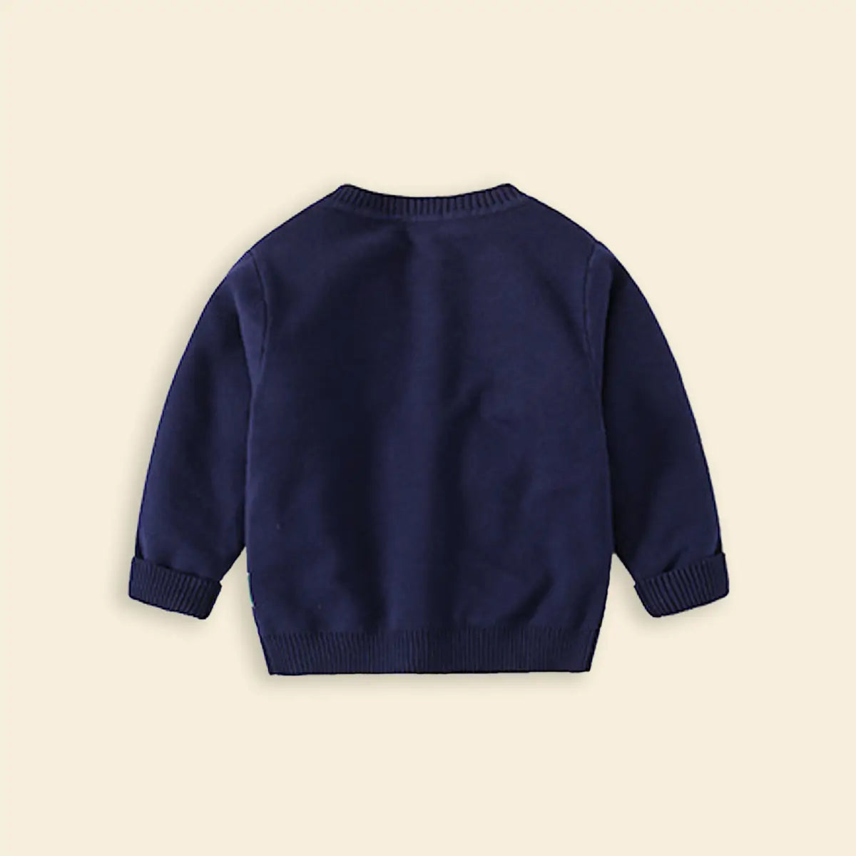 Boys Navy Blue Self-Design Dinosaur Pattern Button Down Cardigan Sweaters & Cardigans