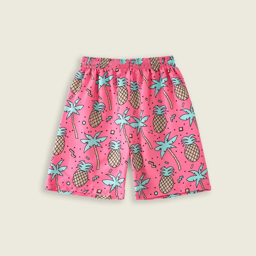 Boys Pink Tropical Printed Shorts With Elasticated Waistband Shorts