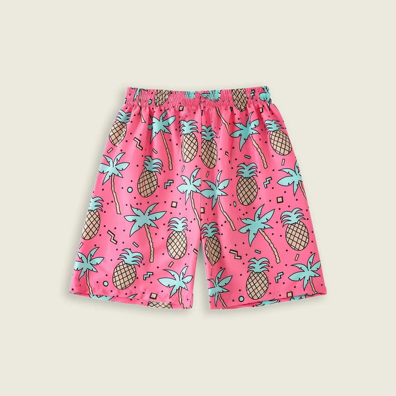 Boys Pink Tropical Printed Shorts With Elasticated Waistband Shorts