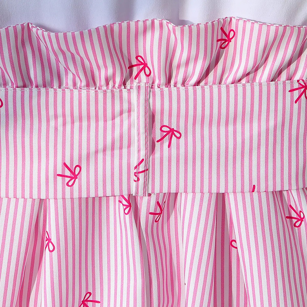 Girls Pink Stripes Short Sleeves Shirt Dress Casual Dresses