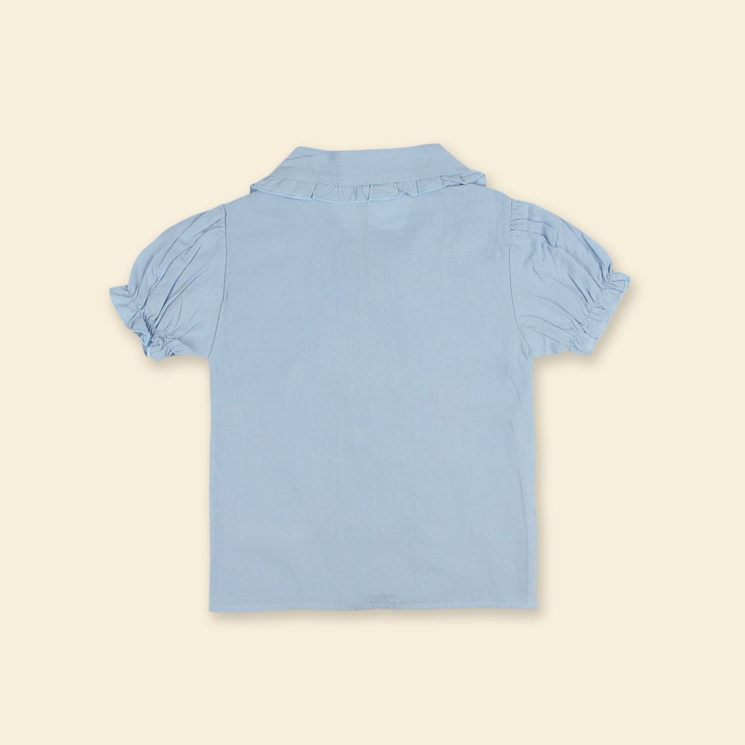 Girls Light Blue Collar Embroidery Top With Lace Bottom Shorts Sets   