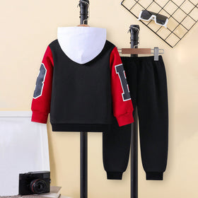 Boys Black-Red Varsity Jacket with Joggers Set Sets