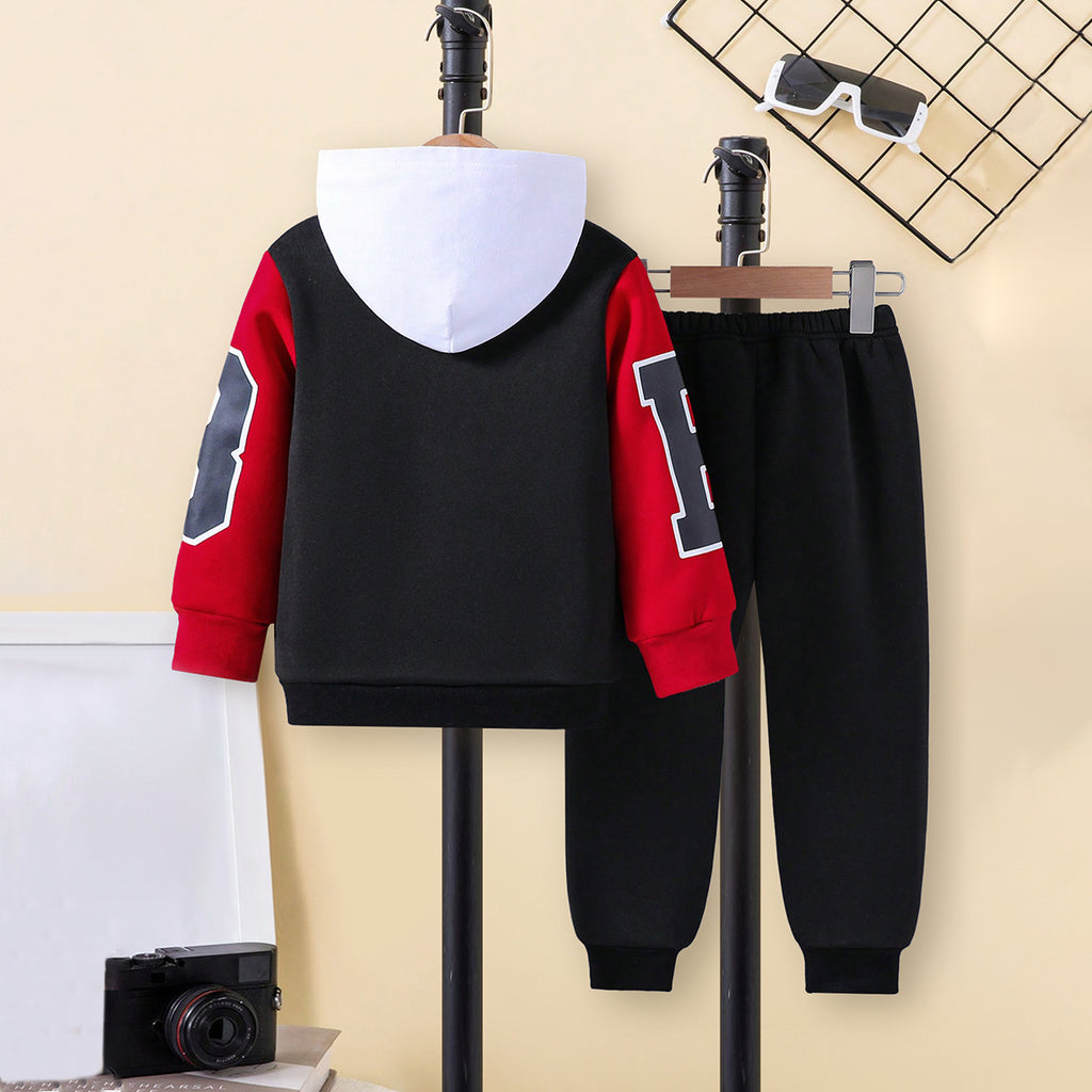 Boys Black-Red Varsity Jacket with Joggers Set Sets