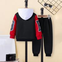 Boys Black-Red Varsity Jacket with Joggers Set Sets