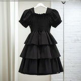 Girls Puff Sleeves Elasticated Smocking Tiered Dress