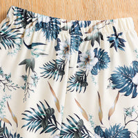 Girls Cream Floral Print Sleeveless Crop Top With Pants Sets 2 pc. Sets