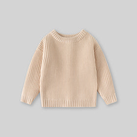 Girls Apricot Sweater With Self Design Stripe Patterns Sweaters & Cardigans