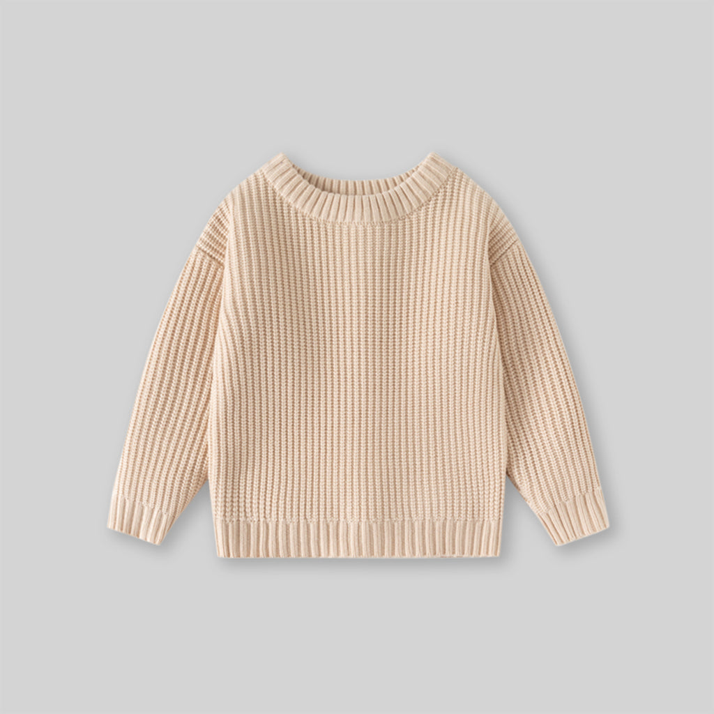 Girls Apricot Sweater With Self Design Stripe Patterns Sweaters & Cardigans