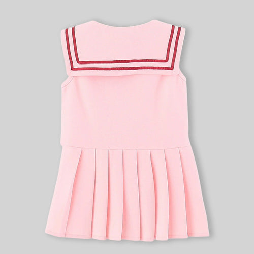 Girls Pink Hello Kitty Sailor Collar Pleated Dress Casual Dresses