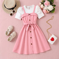 Girls Pink Sleeveless Pinafore Dress With Top Casual Dresses Pink 3-4 Y