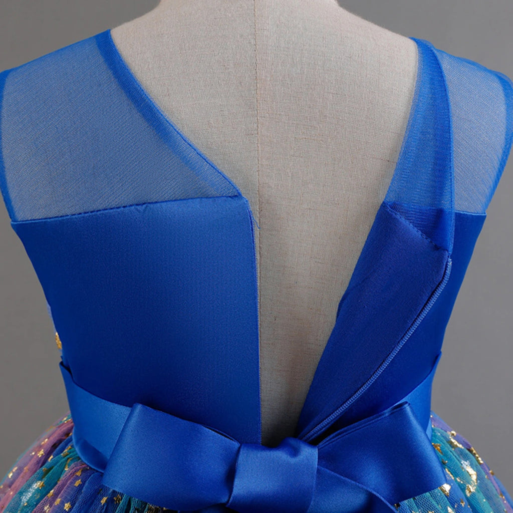 Girls Royal Blue Star Foil Print Sleeveless Fit & Flare Party Wear Dress Party Dresses