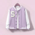 Girls Lilac Solid S Applique varsity Jacket Coats & Jackets Lilac 7-8 Y