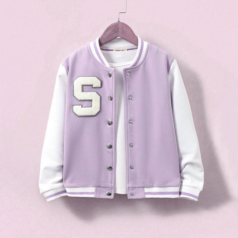 Girls Lilac Solid S Applique varsity Jacket Coats & Jackets Lilac 7-8 Y