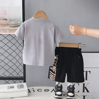 Boys Light Grey Typographic Printed Short Sleeve T-Shirt With Elasticated Shorts Sets Sets