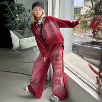 Girls Red Typographic Winter Sweatshirt With Pants Sets 2 pc. Sets