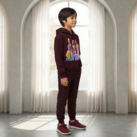 Boys Maroon K-Pop Nova Beat Graphics Hoodie With Jogger Co-ord Sets Sets