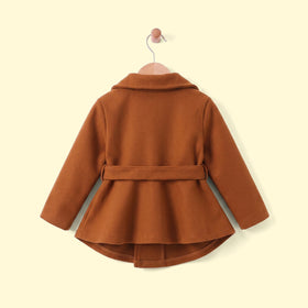 Girls Brown Solid Long Sleeve Trench Coat Coats & Jackets