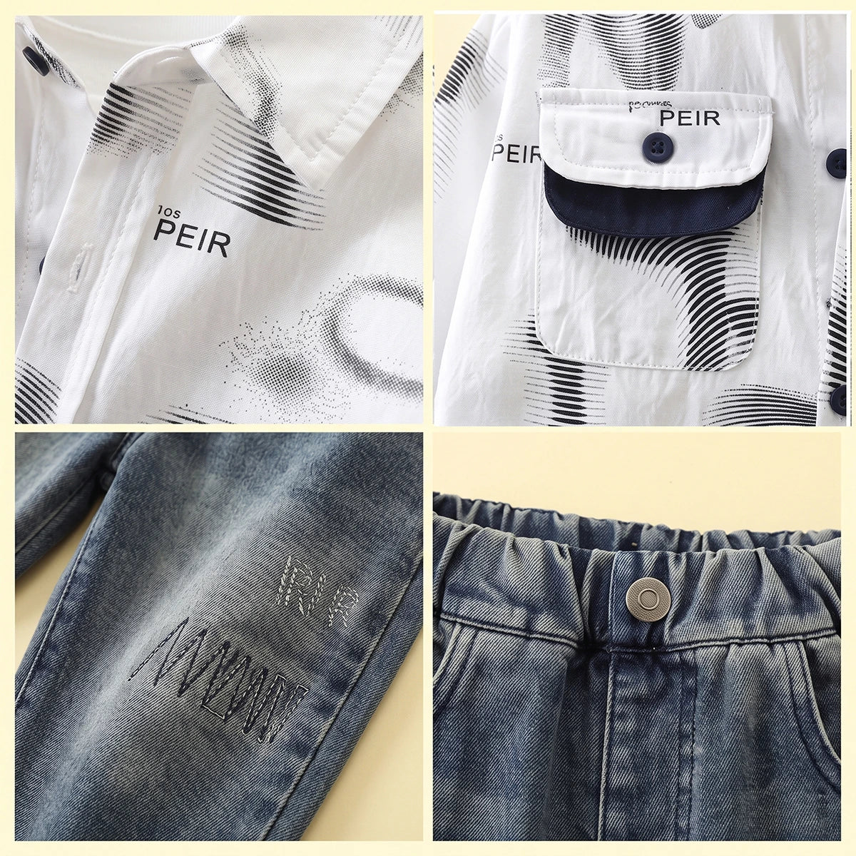 Boys White Typographic Shirt With Denim Pants Sets 2 pc. Sets