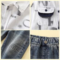 Boys White Typographic Shirt With Denim Pants Sets 2 pc. Sets