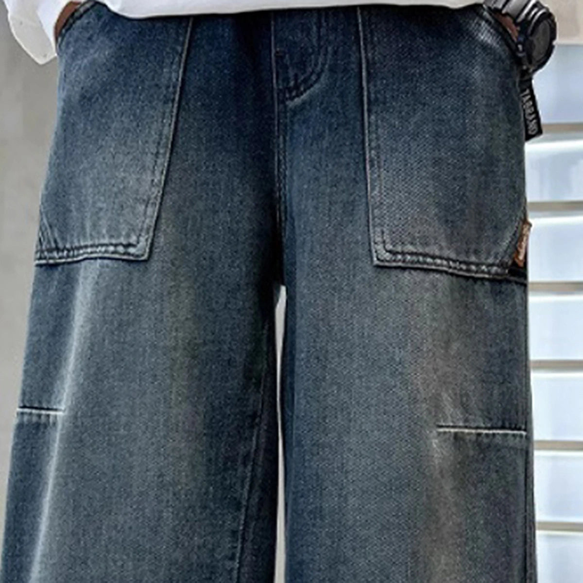 Boys Blue Relaxed Fit Wide Leg Denim Jeans Pants