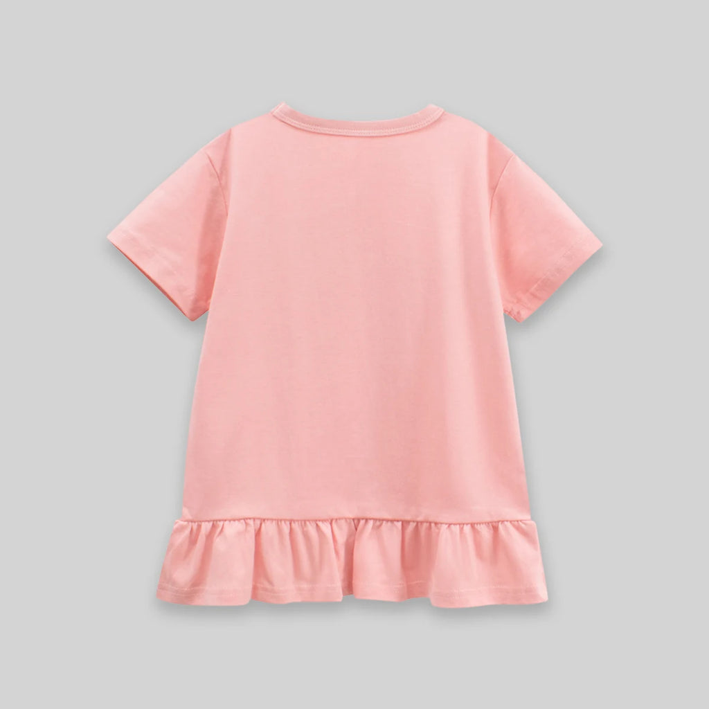 Girls Pink Cat Graphic Short Sleeve T-Shirt Dress Casual Dresses