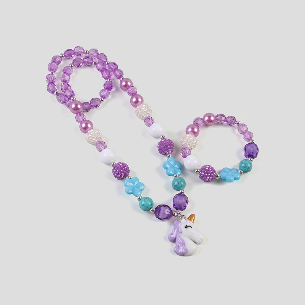 Pack Of 3 Girls Multicolour Rainbow and Mermaid Beaded Necklace & Bracelet Sets Necklace and Bracelet