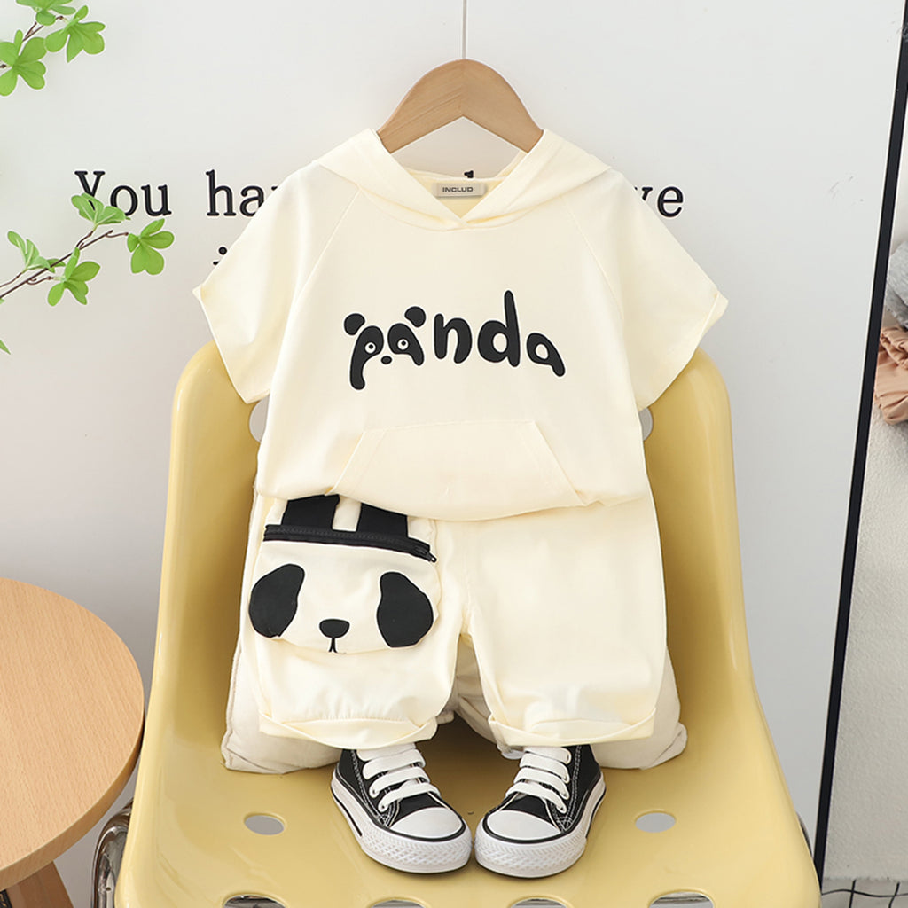 Boys Off-White Panda Printed Hooded T-Shirt with Shorts Set Sets Off White 1-2 Y