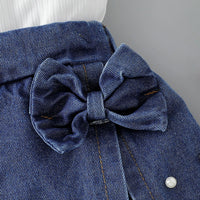 Girls White Floral Applique Sleeveless Top With Denim Skirt Sets 2 pc. Sets