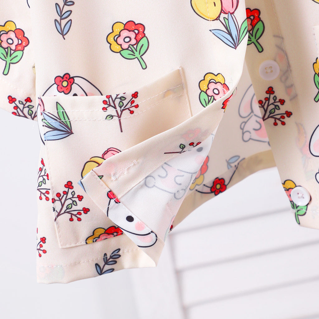 Girls White Cartoon Graphic Printed Short Sleeve Shirt With Shorts Set 2 pc. Sets