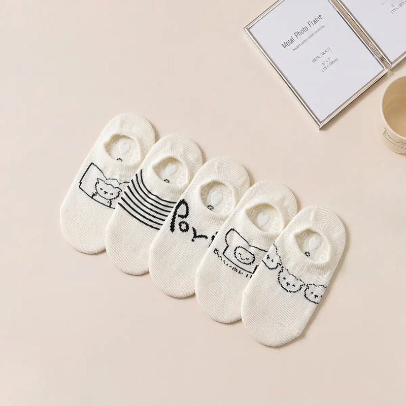 Pack of 5 Off White Animal Design Ankle Length Socks Socks Off White 0-1 Y