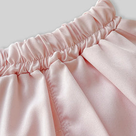 Girls Pink Embroidered Puff Sleeves Top With Purple Bloomer-style Short Sets Sets