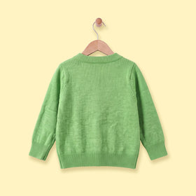 Girls Green Jacquard Long Sleeve Cardigan Sweaters & Cardigans