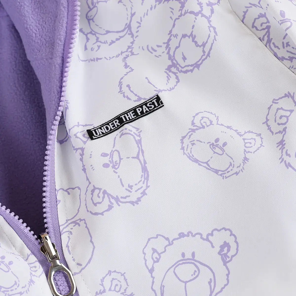 Girls Purple Bear Printed Reversible Hooded Zipper Jacket Coats & Jackets