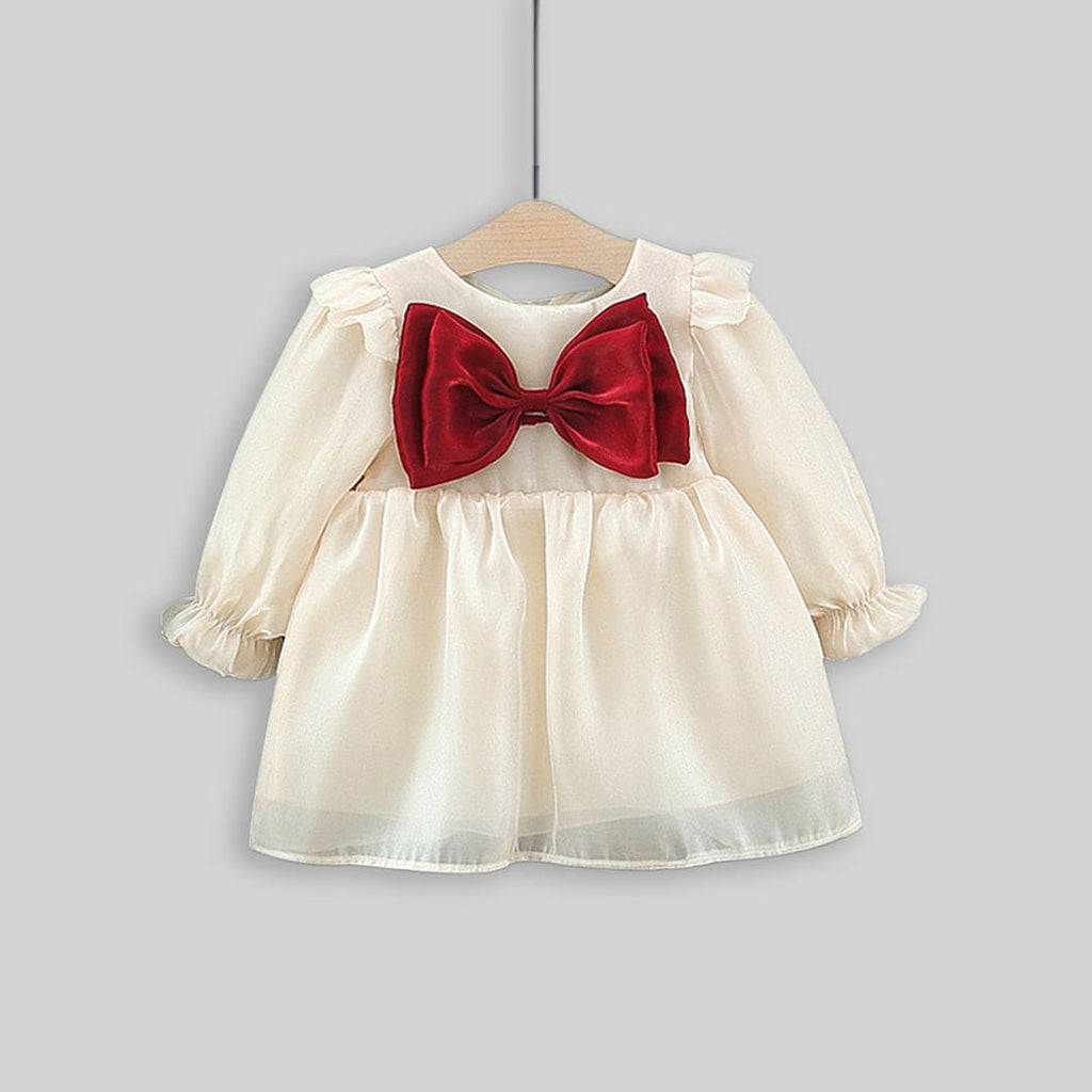 Girls Short Sleeve Square Neck Dress With Bow Casual Dresses   