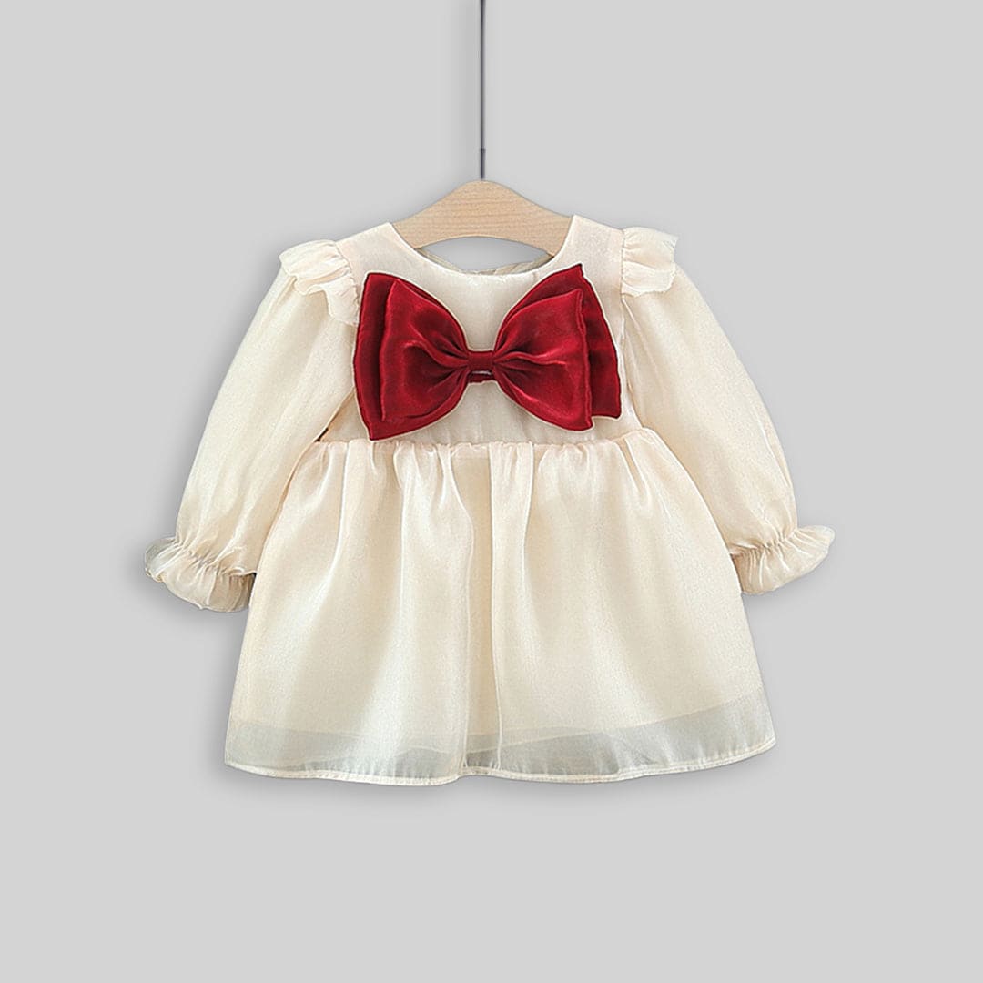 Girls Short Sleeve Square Neck Dress With Bow Casual Dresses   