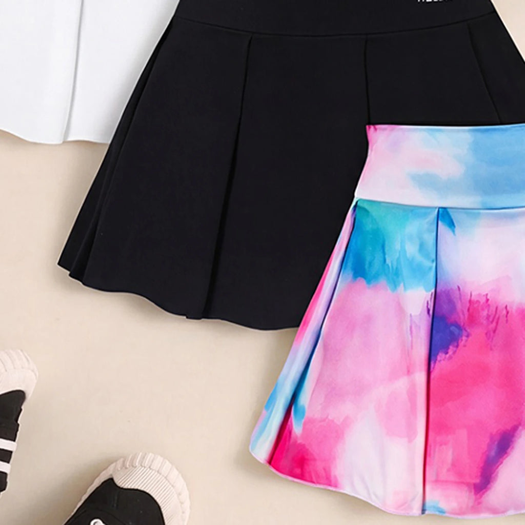 Girls Multicolor Bow Print Pleated Skorts Pack Of 3 Skirts