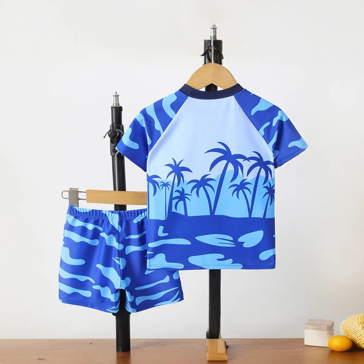 Boys Blue Tropical Print T-Shirt With Shorts Swimwear Sets Beachwear