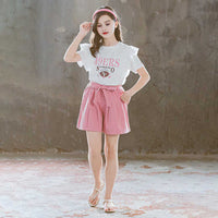 Girls Short Sleeve Printed T-Shirt With Pleated Shorts Set 2 pc. Sets   