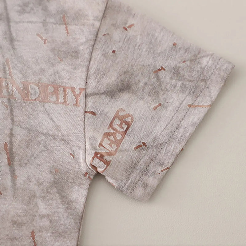 Boys Brown Typographic Print T-Shirt With Denim Shorts Sets Sets